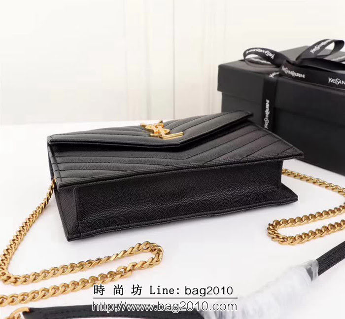 YSL聖羅蘭 專櫃最新V紋皮 金色五金扣 可拆卸鏈條 小挎包 27720 YAS1486